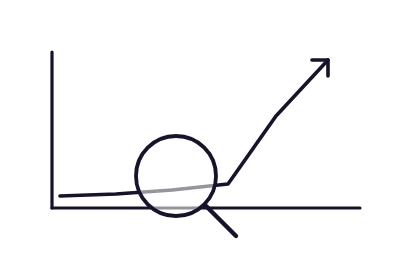 A magnifying glass over a traffic chart with a flat line, showing a website with almost no visits.